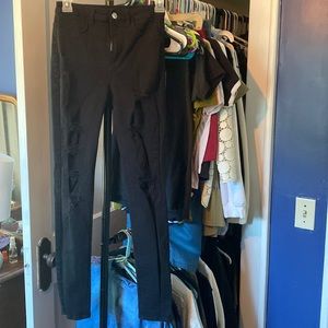 High Rise Black Ripped Skinny Jeans